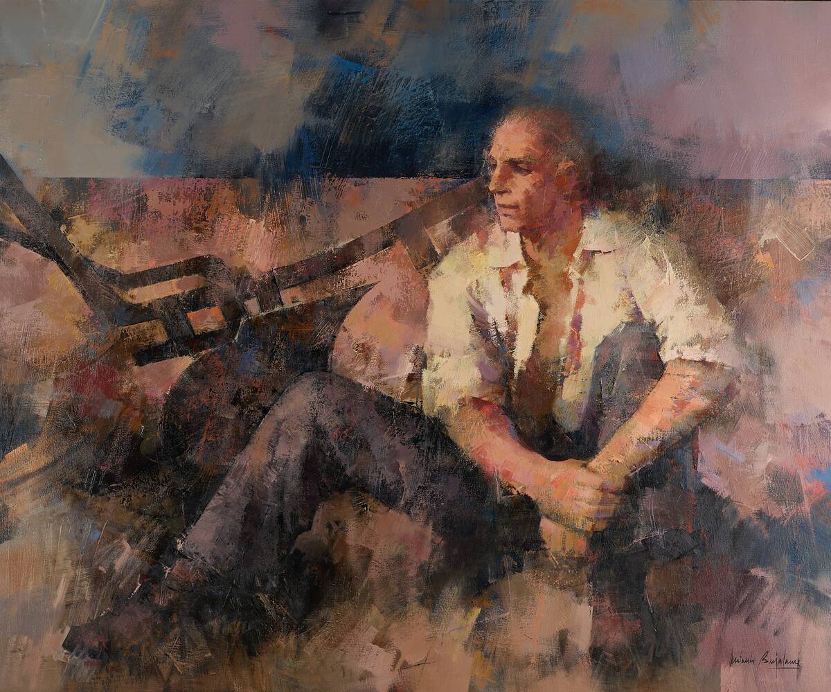 &copy; Antonio Bujalance "Hombre y arado" (1987). Foto: Luis Mu&ntilde;oz. (con permiso del autor)