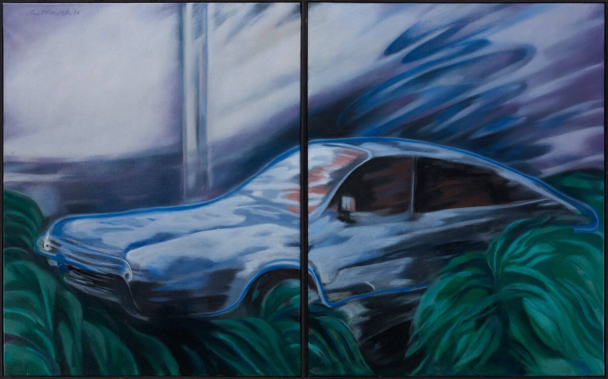 The car at the door (diptych) 2&times;73&times;92 cm. 1987